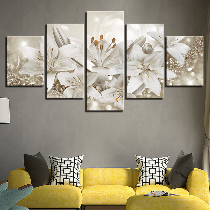 Glittering White Lilies 5 Piece - Canvas Wall Art Painting | Bowlift
