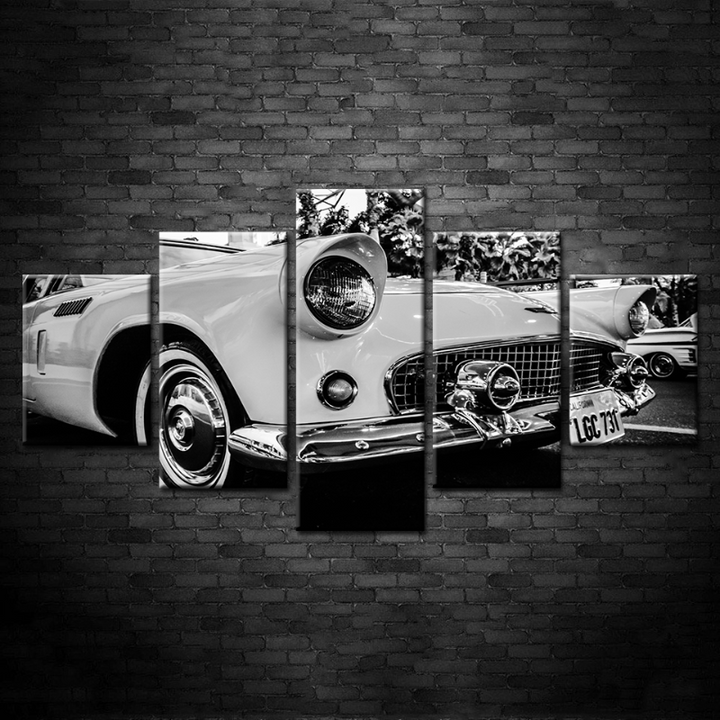5 Piece White Vintage Classic Car - Canvas Wall Art Painting | Bowlift