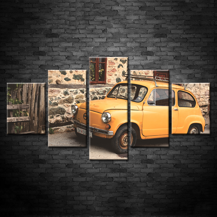 5 Pieces - Yellow Classic Vintage Car - Canvas Wall Art Painting | Bowlift