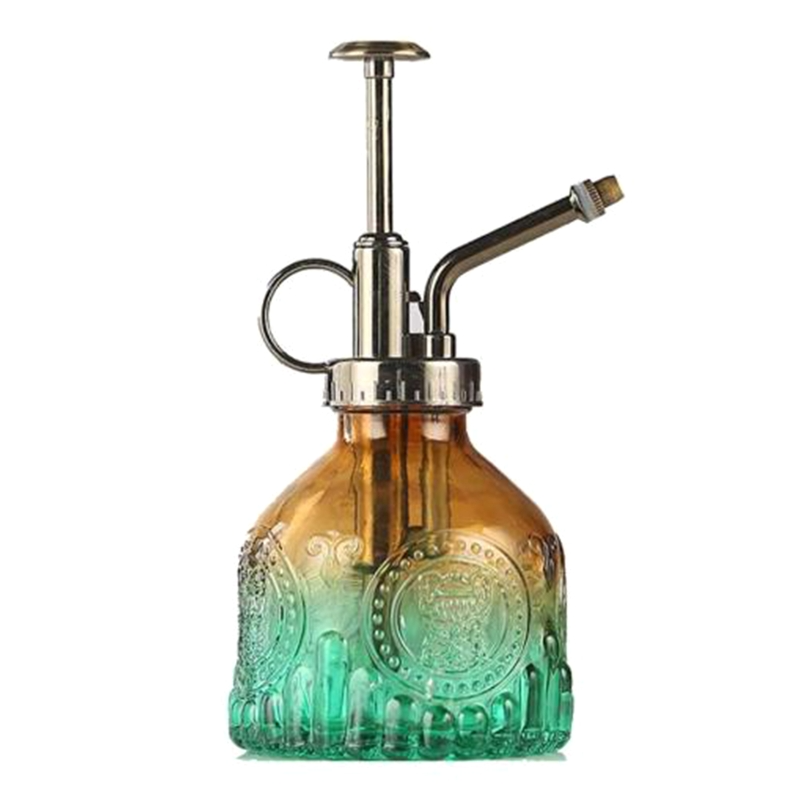 BowLift | Embossed glass bottle with metal nozzle – Plant sprayer for flower watering in vintage design