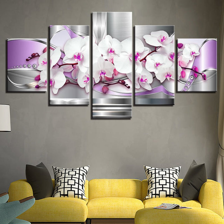 5 Piece Pink Hue White Flower - Canvas Wall Art Painting | Bowlift