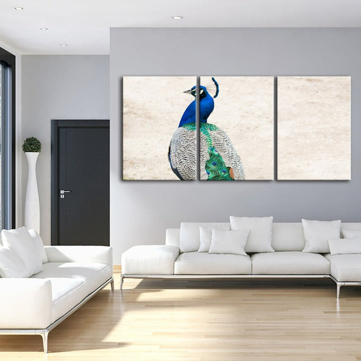 Skirted Elegant Peacock-Canvas Wall Art Painting 3 Pieces | Bowlift