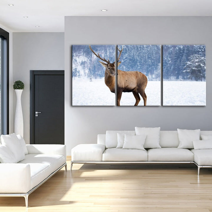 Snowy Landscape Deer-Canvas Wall Art Painting 3 Pieces | Bowlift