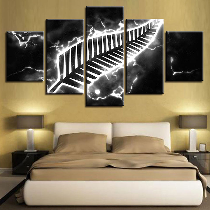 Black Thunder Feather 5 Piece - Canvas Wall Art Painting | Bowlift