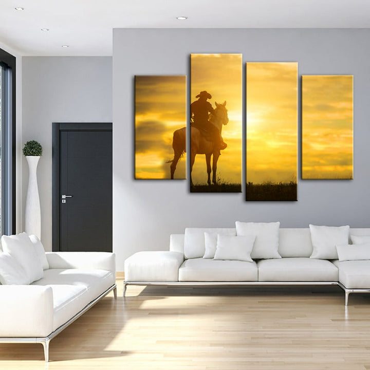 A Cowboy And His Steed-Canvas Wall Art Painting 4 Pieces | Bowlift