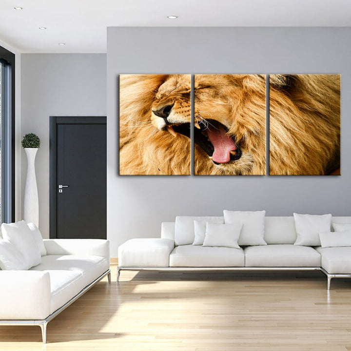 Enraged Lion's Roar-Canvas Wall Art Painting 3 Pieces | Bowlift