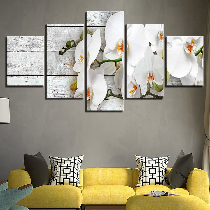 5 Piece Orange Hue White Flower - Canvas Wall Art Painting | Bowlift
