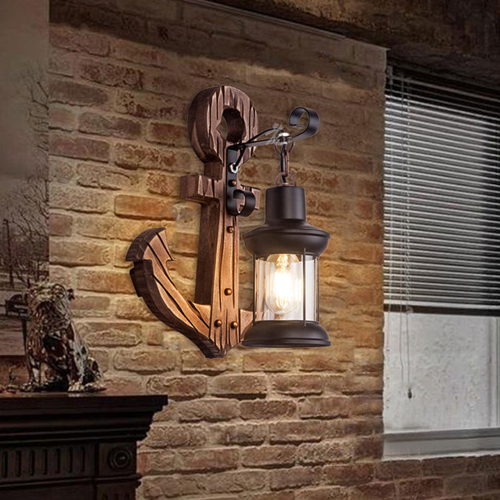BowLift | Rustic Wood Anchor Wall Lamp with Lantern
