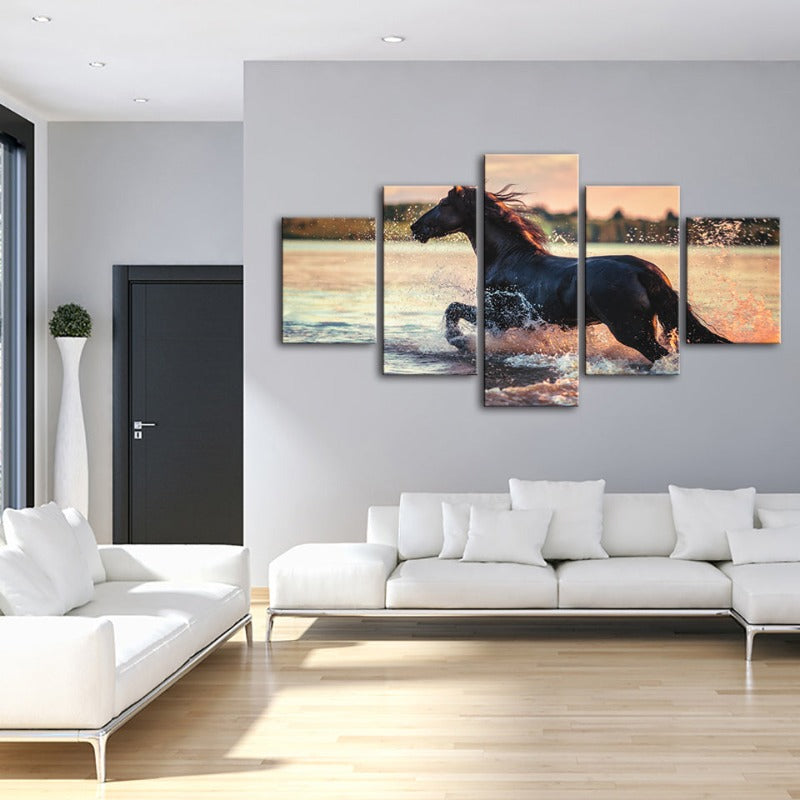 5 Piece Running Horse in Water - Canvas Wall Art Painting | Bowlift