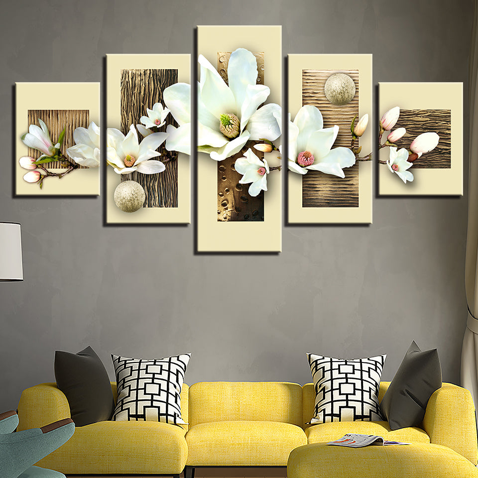 Textured Multicolored Magnolias 5 Piece - Canvas Wall Art Painting | Bowlift