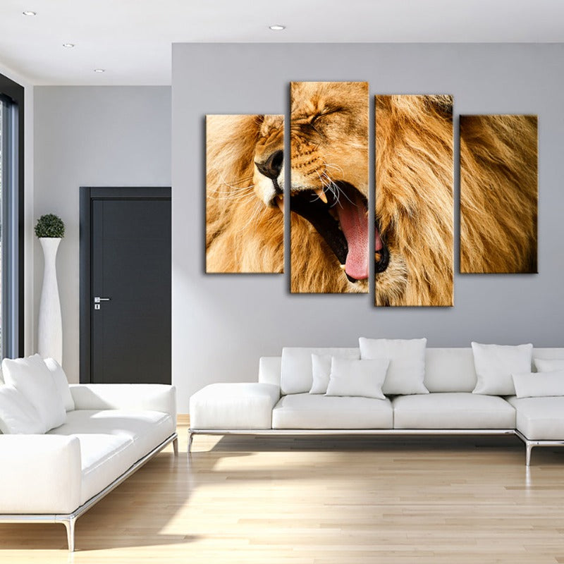 4 Piece Enraged Lion's Roar - Canvas Wall Art Painting | Bowlift