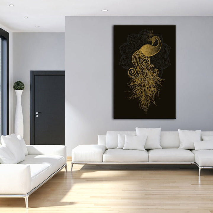 Abstract Golden Mandala Peacock - Canvas Wall Art Painting | Bowlift