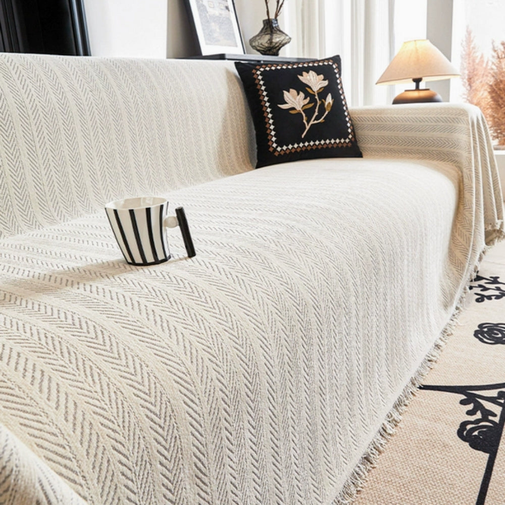 BowLift | Herringbone Chenille Tassels Sofa Cover