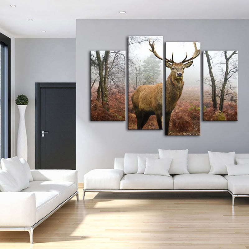4 Piece Misty Fall Deer - Canvas Wall Art Painting | Bowlift