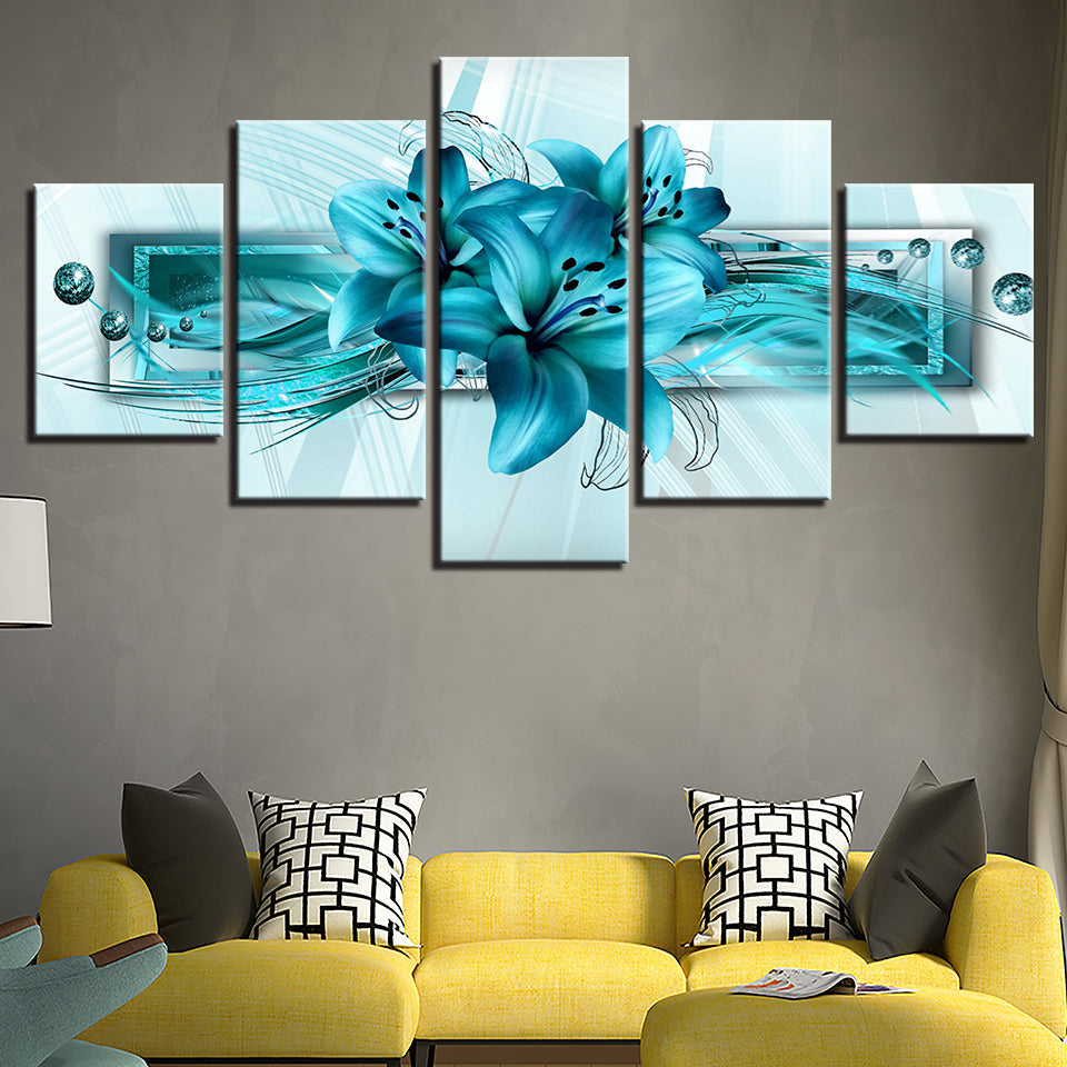 Vivid Blue Lilies 5 Piece - Canvas Wall Art Painting | Bowlift