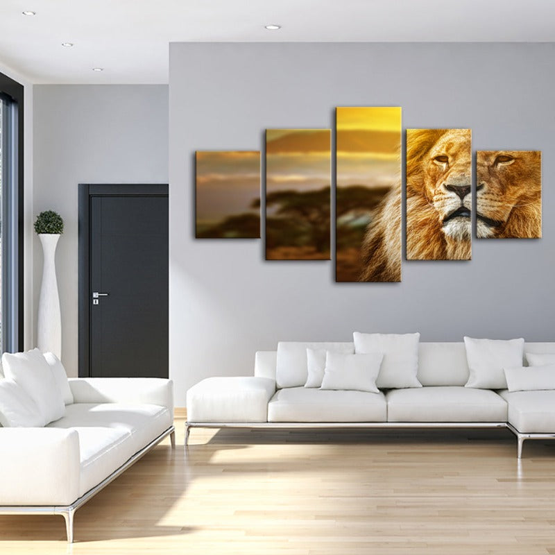 5 Piece Unamused Lion - Canvas Wall Art Painting | Bowlift
