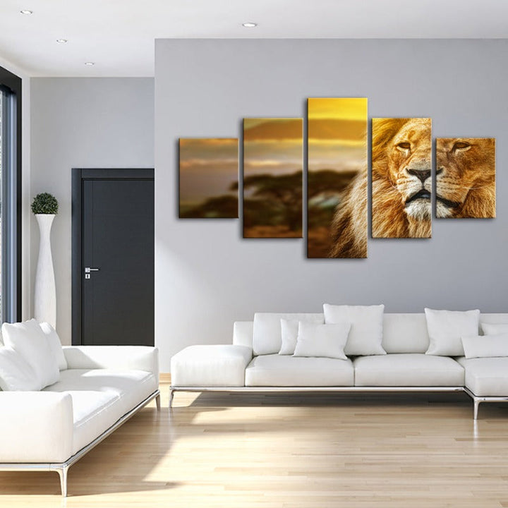 5 Piece Unamused Lion - Canvas Wall Art Painting | Bowlift
