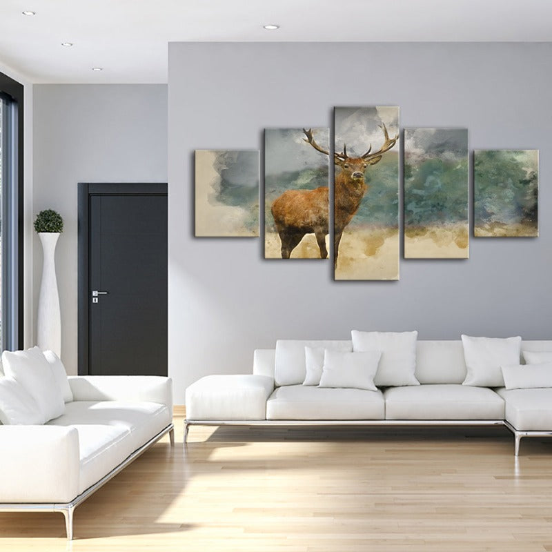 5 Piece Watercolor Plains Deer - Canvas Wall Art Painting | Bowlift