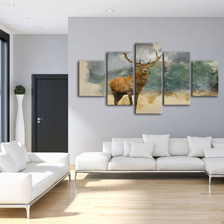 5 Piece Watercolor Plains Deer - Canvas Wall Art Painting | Bowlift