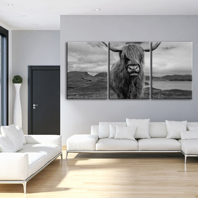 Black and White Cow-Canvas Wall Art Painting 3 Pieces | Bowlift