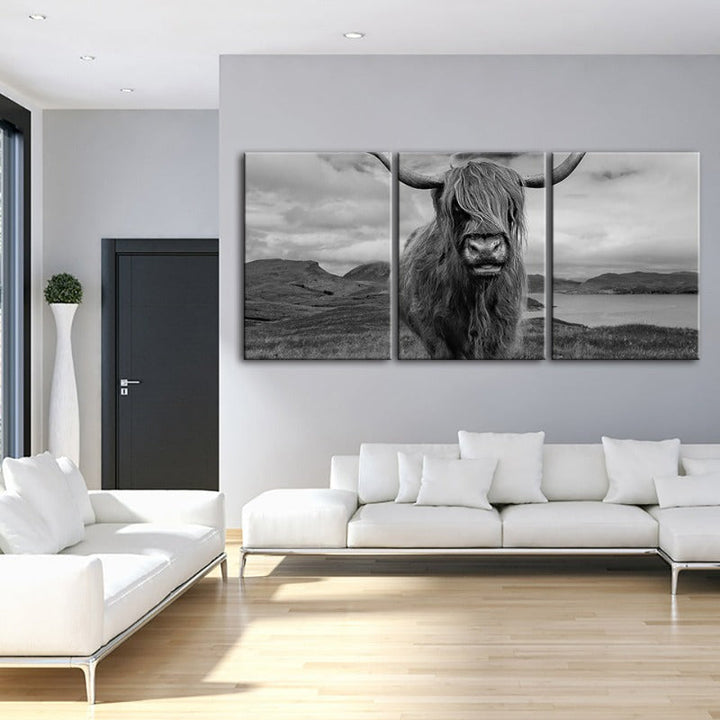 Black and White Cow-Canvas Wall Art Painting 3 Pieces | Bowlift