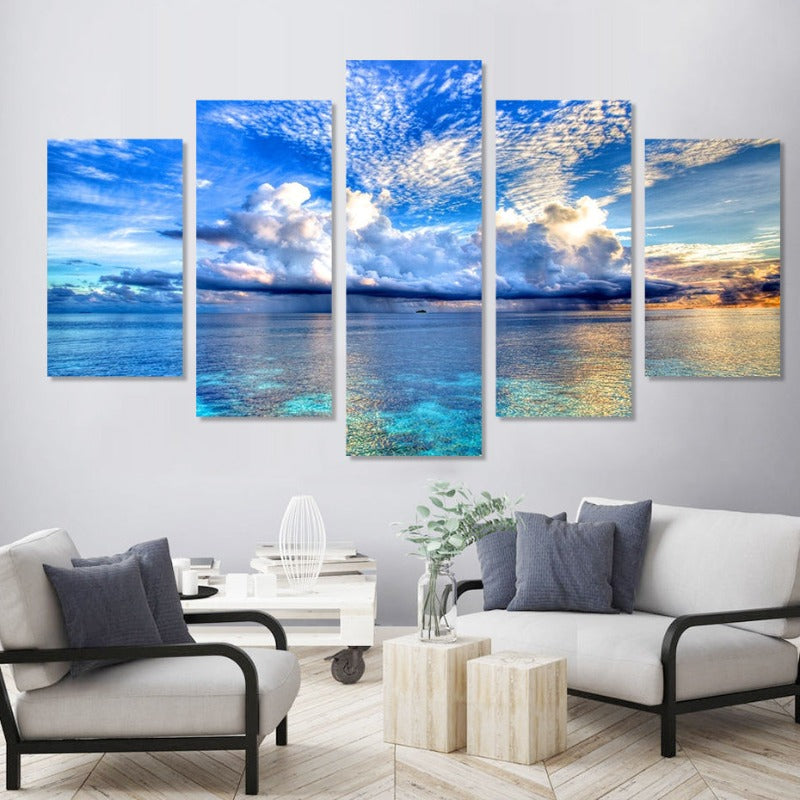 5 Piece Beautiful Blue Sea Landscape - Canvas Wall Art Painting | Bowlift