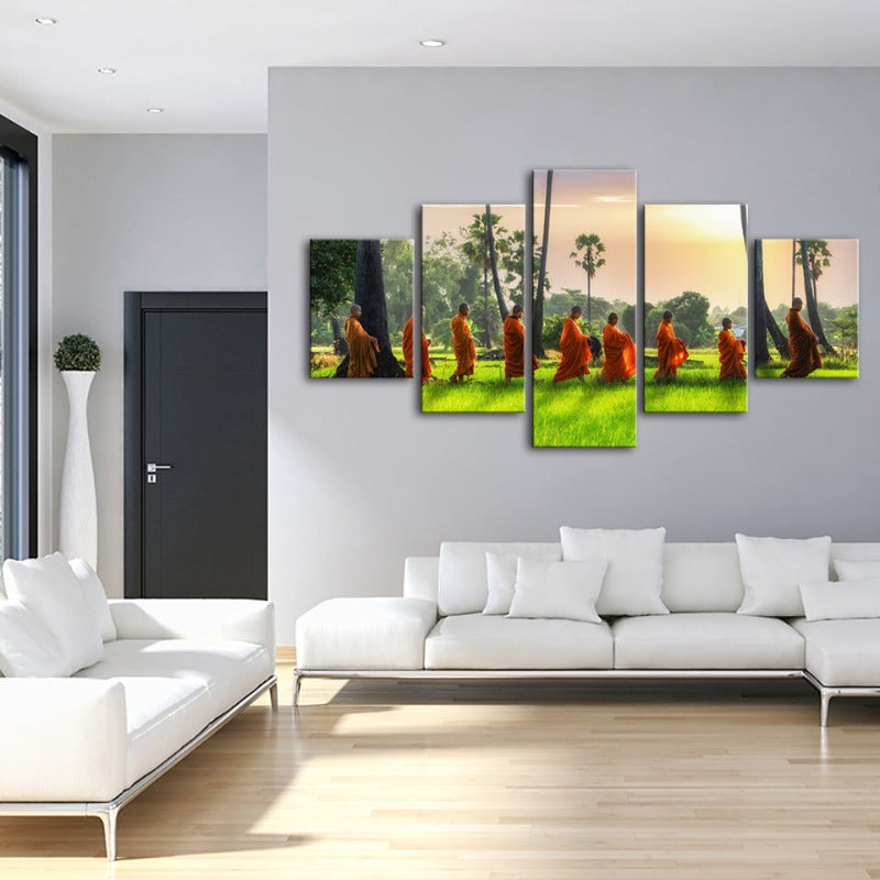 5 Piece Relaxing Monks- Canvas Wall Art Painting | Bowlift