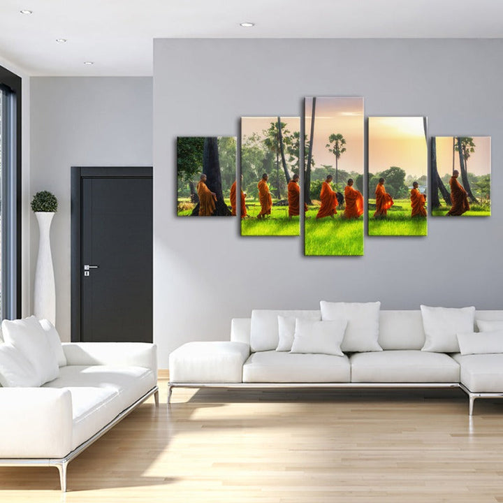5 Piece Relaxing Monks- Canvas Wall Art Painting | Bowlift