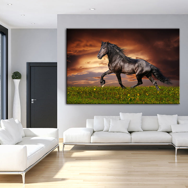 Running Black Horse - Canvas Wall Art Painting | Bowlift