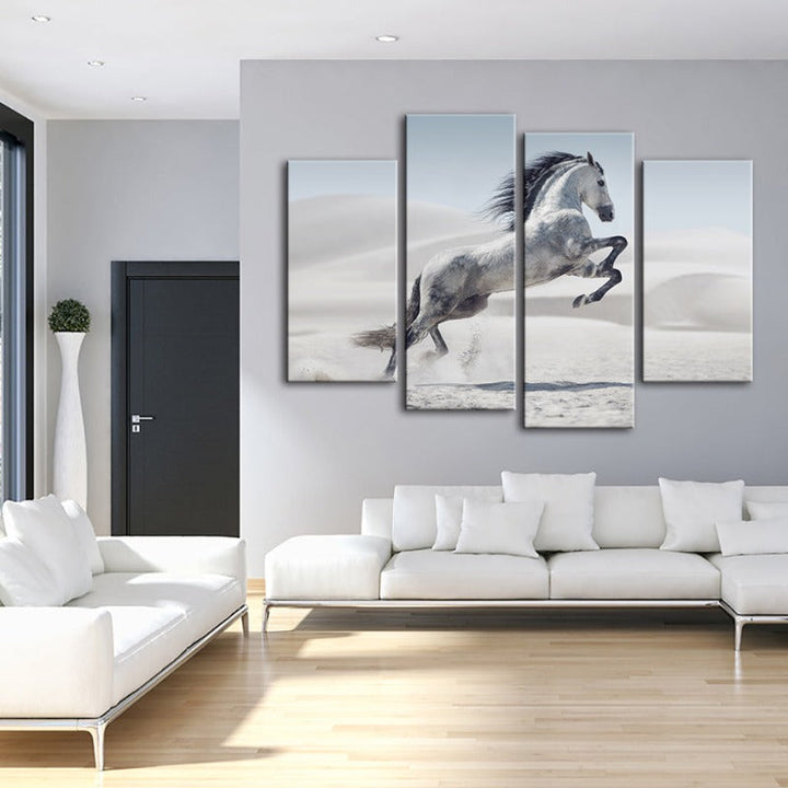 4 Piece Jumping White Horse - Canvas Wall Art Painting | Bowlift