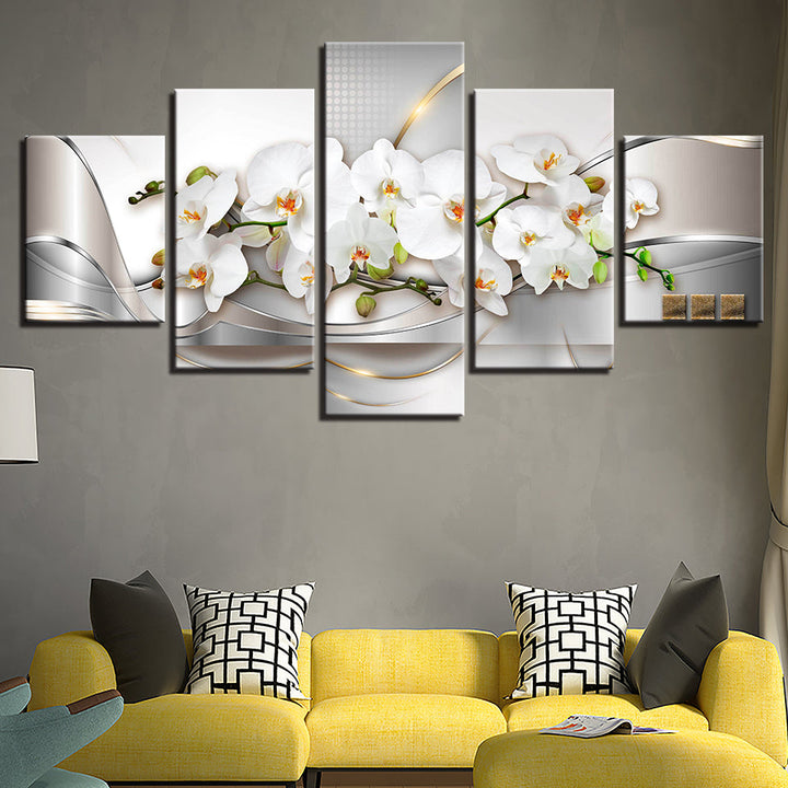 Metallic White Orchids 5 Piece - Canvas Wall Art Painting | Bowlift