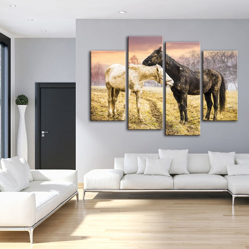 4 Piece Black & White Horses - Canvas Wall Art Painting | Bowlift