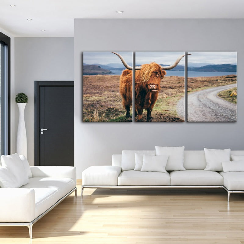 Beautiful Brown Cow-Canvas Wall Art Painting 3 Pieces | Bowlift