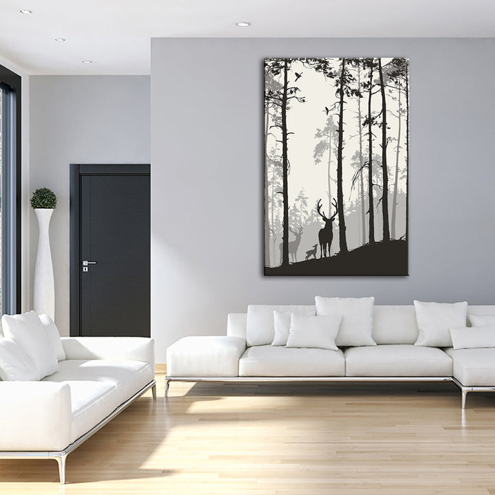 Silhouette Deer Family - Canvas Wall Art Painting | Bowlift