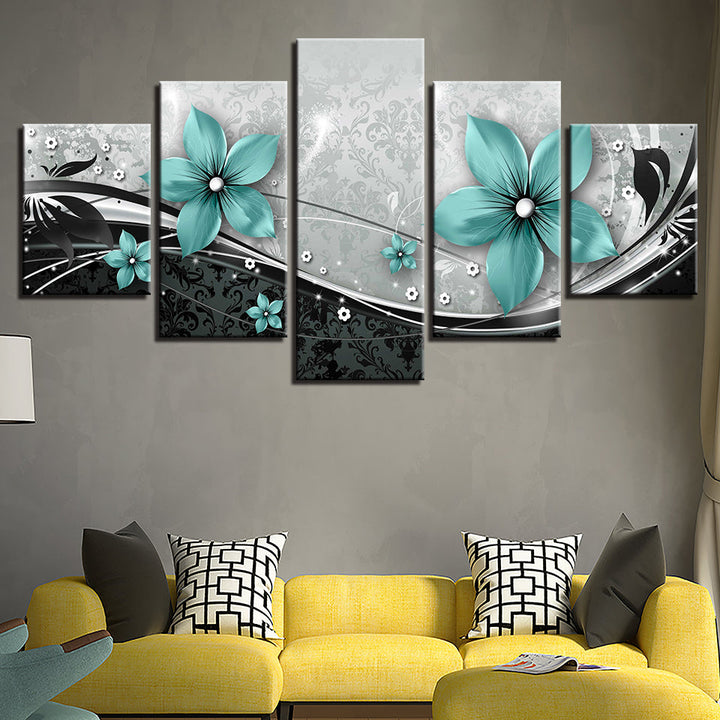 Ornate Blue Flowers 5 Piece - Canvas Wall Art Painting | Bowlift