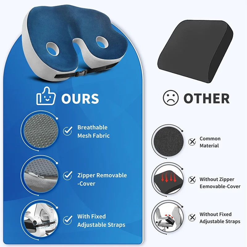 BowLift | Adjustable Memory Foam Seat Cushion for Sit Bone Relief | Ergonomic Design for Office Chair and Car Use