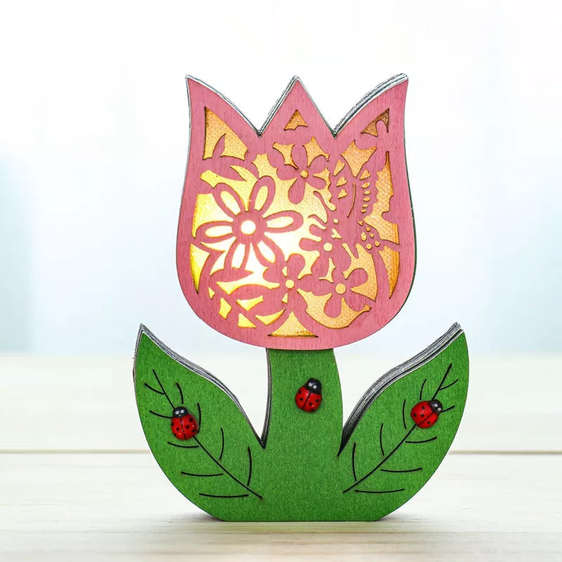 Easter Wooden Ornaments with LED Light Bunny Rabbit Tabletop Easter Decorations | Bowlift