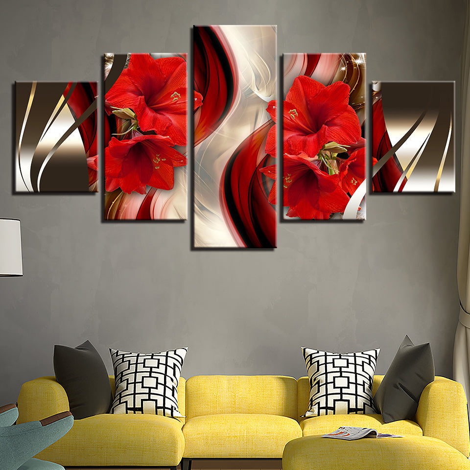Stunning Red Amaryllis 5 Piece - Canvas Wall Art Painting | Bowlift