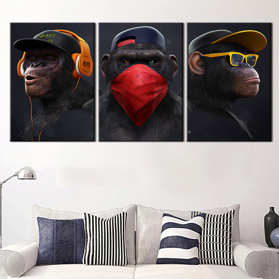 Monkey Crew 3 Piece - Canvas Wall Art Painting | Bowlift