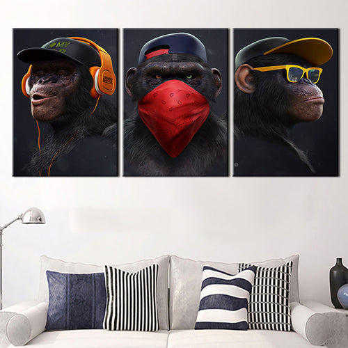 Monkey Crew 3 Piece - Canvas Wall Art Painting | Bowlift