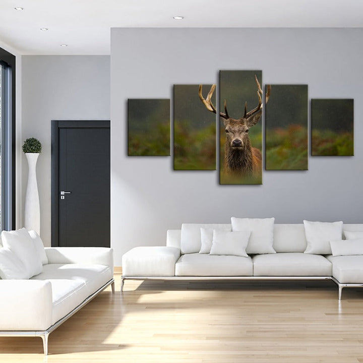5 Piece Curios Deer Amongst Ferns - Canvas Wall Art Painting | Bowlift