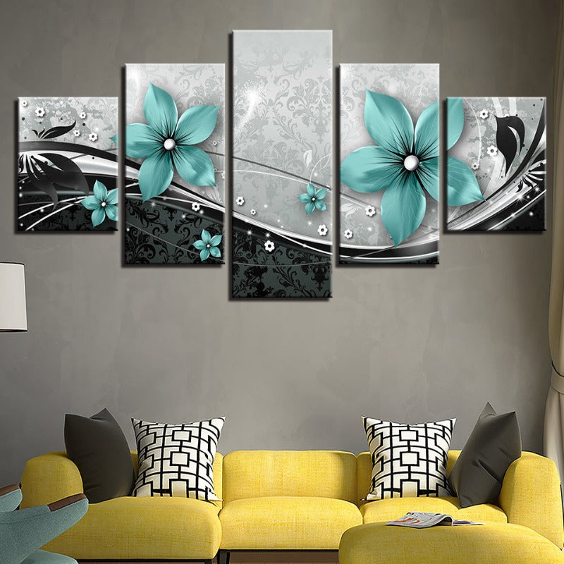 5 Piece Turquoise Flower - Canvas Wall Art Painting | Bowlift