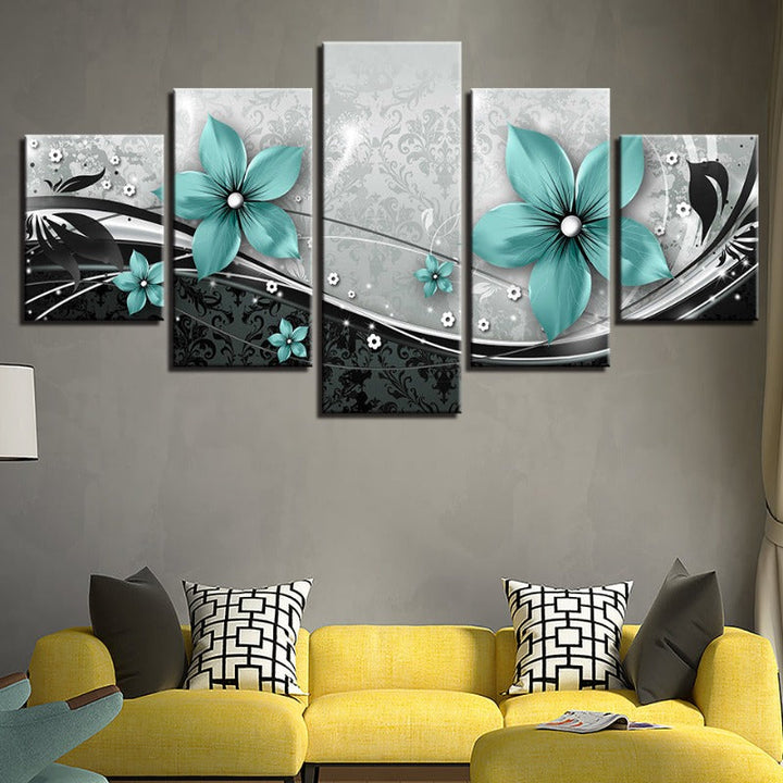 5 Piece Turquoise Flower - Canvas Wall Art Painting | Bowlift