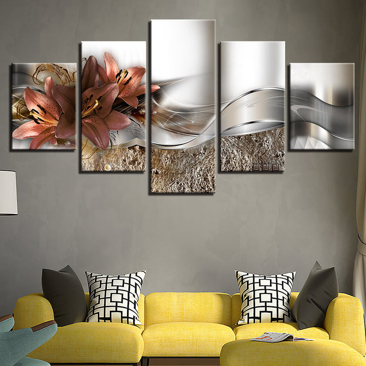 Timeless Peach Lilies 5 Piece - Canvas Wall Art Painting | Bowlift
