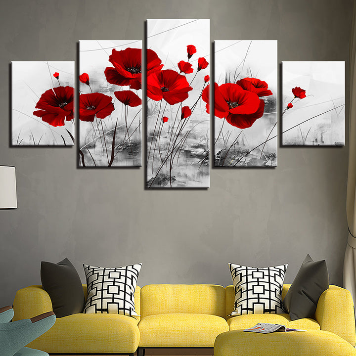 Bold Red Poppies 5 Piece - Canvas Wall Art Painting | Bowlift