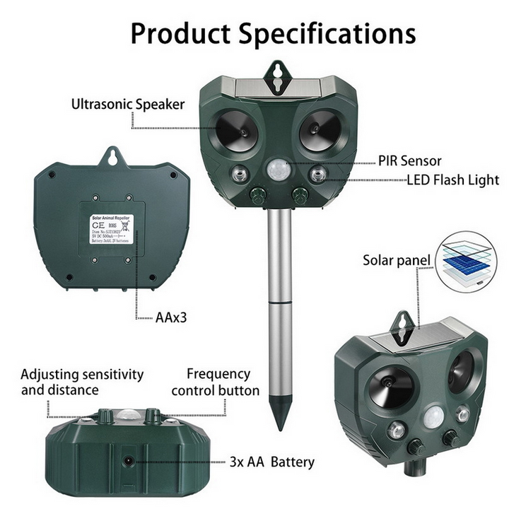 BowLift | Effective Pest Repeller – Solar Ultrasonic Animal Deterrent for Garden