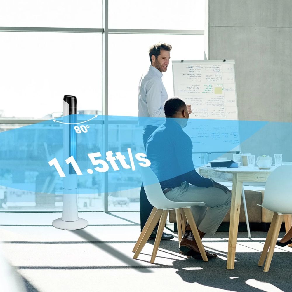 BowLift | Bladeless tower fan oscillating floor fan with remote, 3 speeds, and 7.5-hour timer