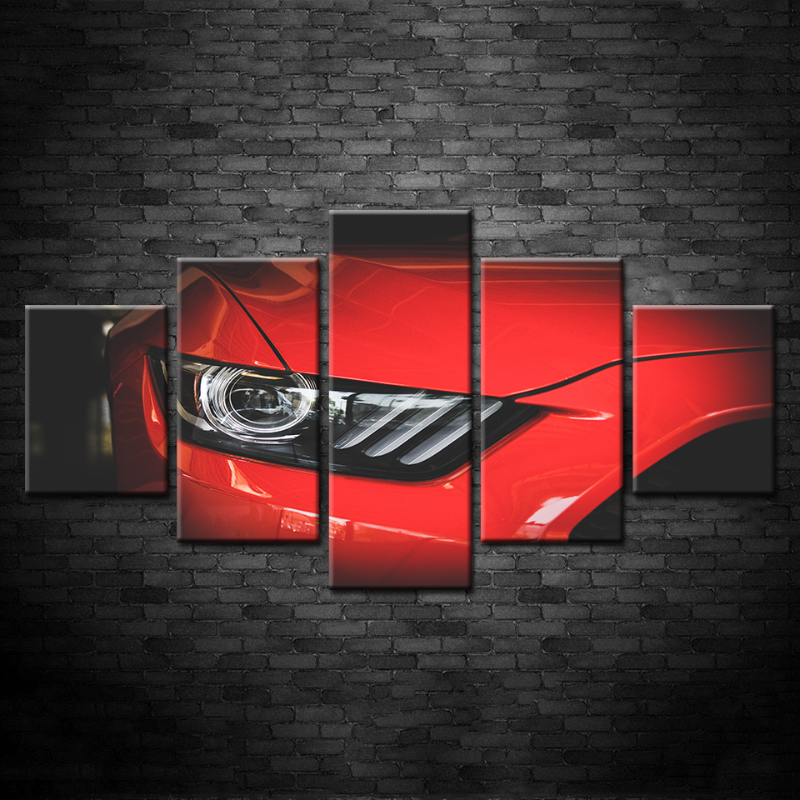 5 Piece Headlight Close Up Red Classic Car - Canvas Wall Art Painting | Bowlift