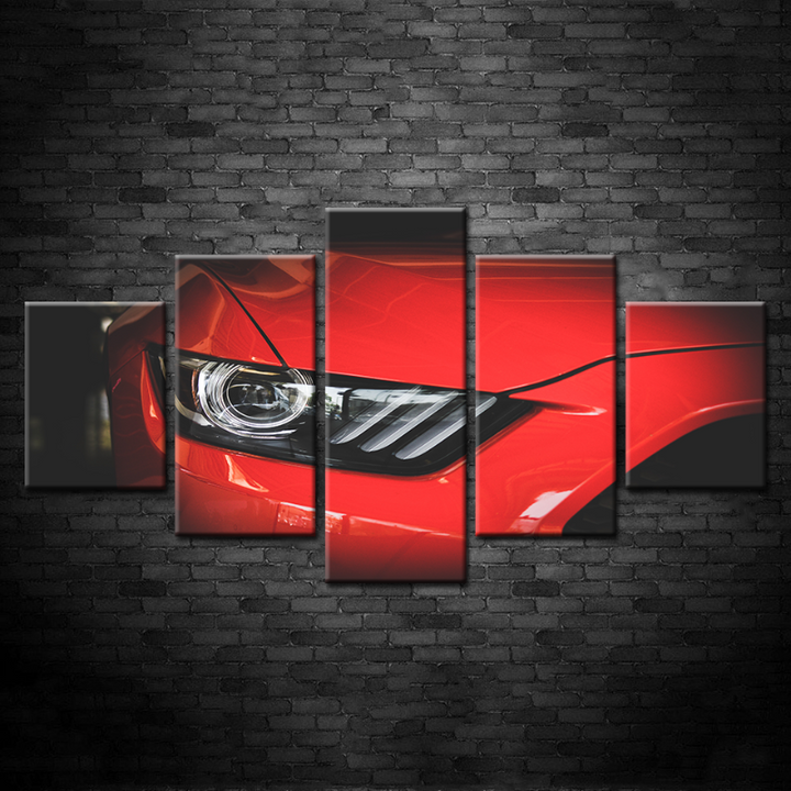 5 Piece Headlight Close Up Red Classic Car - Canvas Wall Art Painting | Bowlift