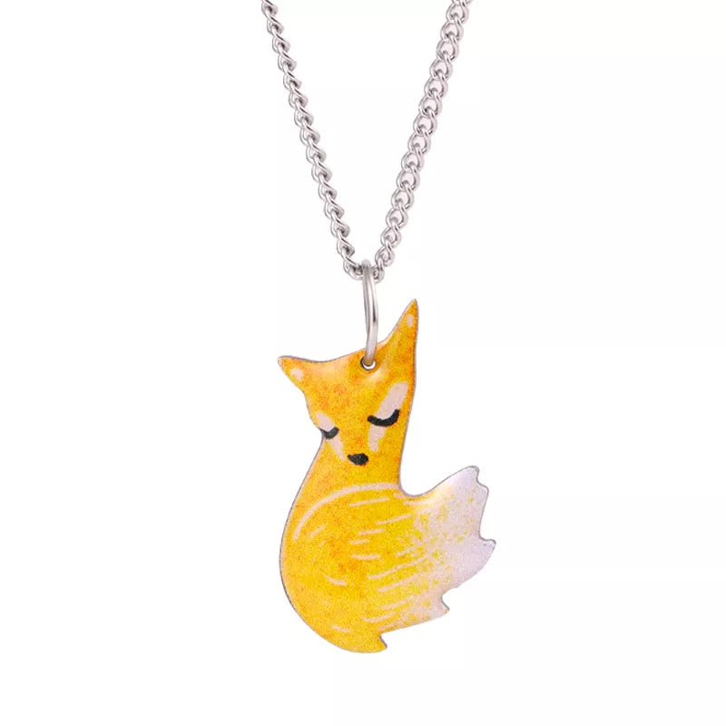 BowLift | Hand-painted Fox and Wolf Couple Embrace Necklace